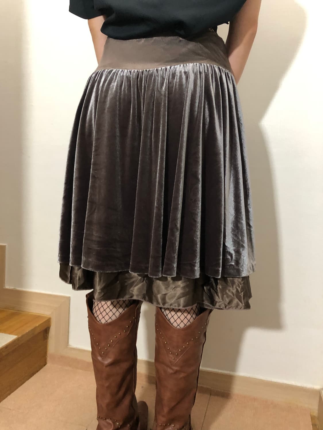 빈티지 그레이 벨벳 미디 스커트 상품이미지10