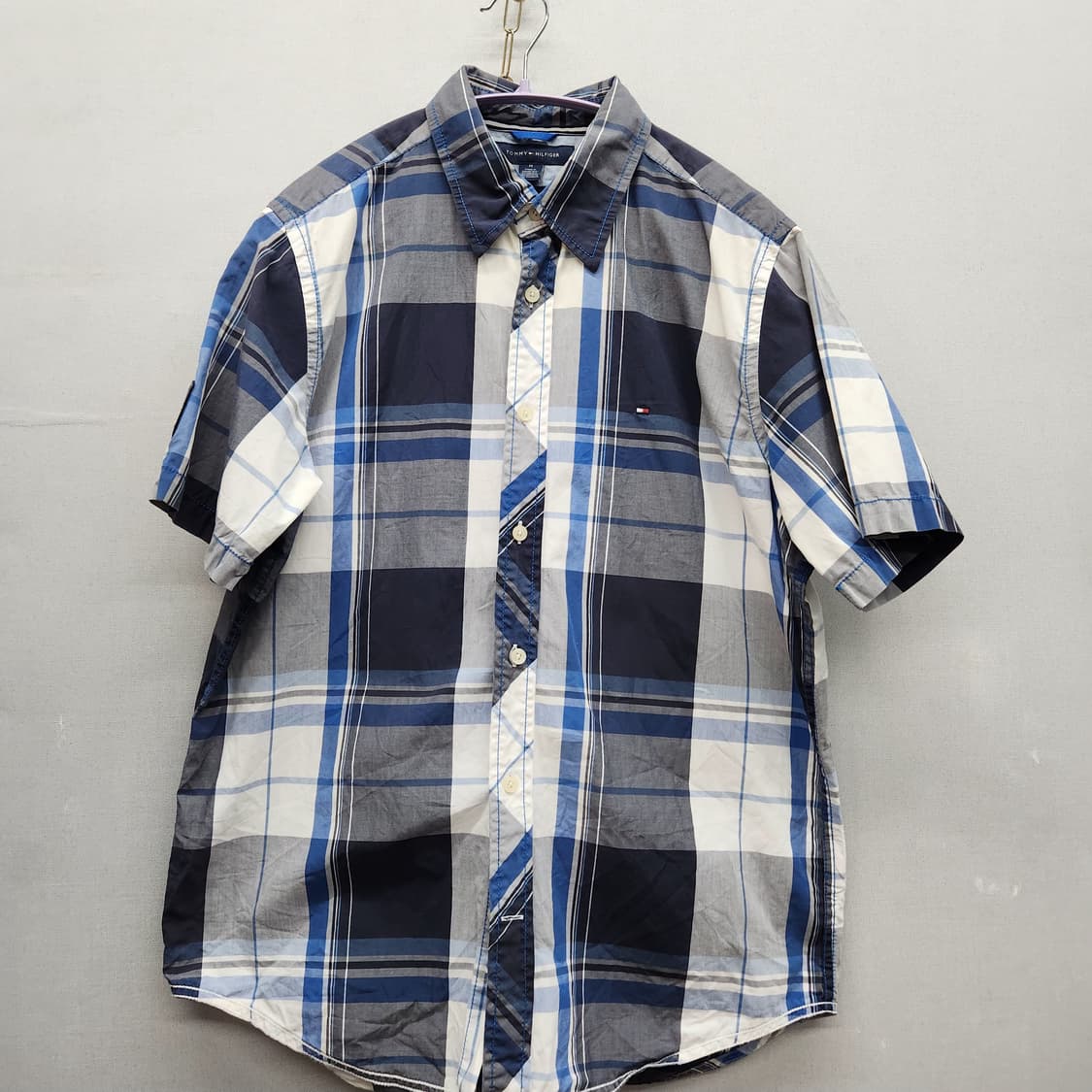 타미힐피거 로고 체크패턴 반팔셔츠 M(L) 상품이미지1