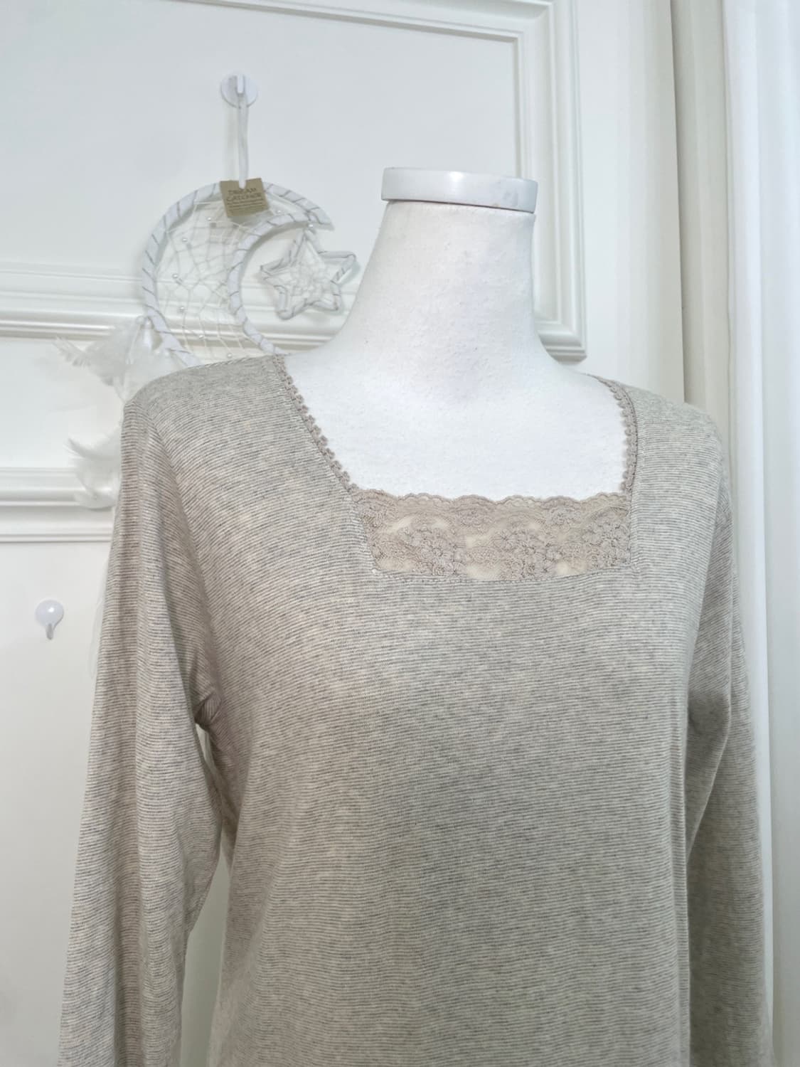 gray oatmeal lace trim cotton opc 상품이미지6