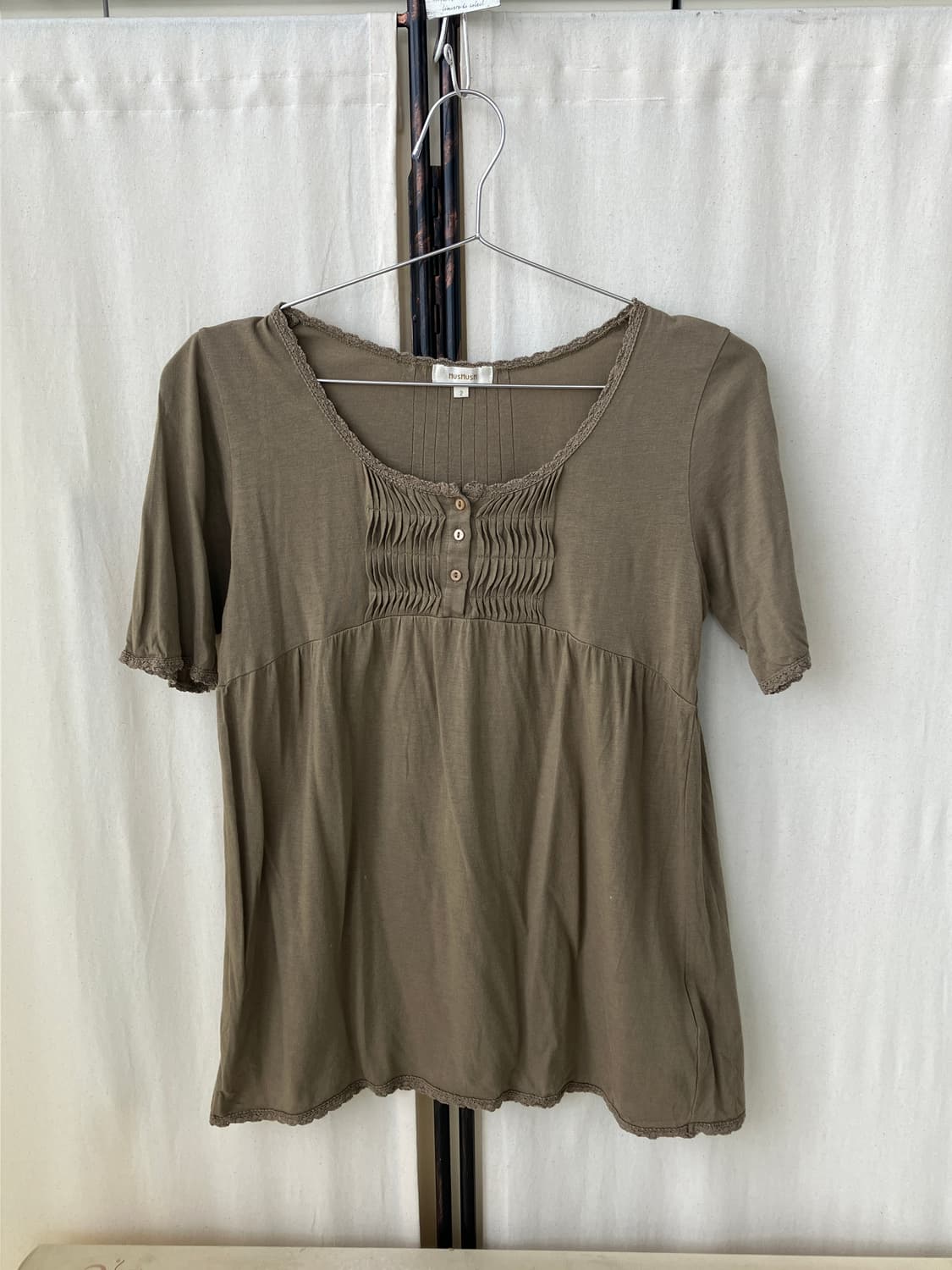 brown lace crochet shirring blouse 상품이미지1