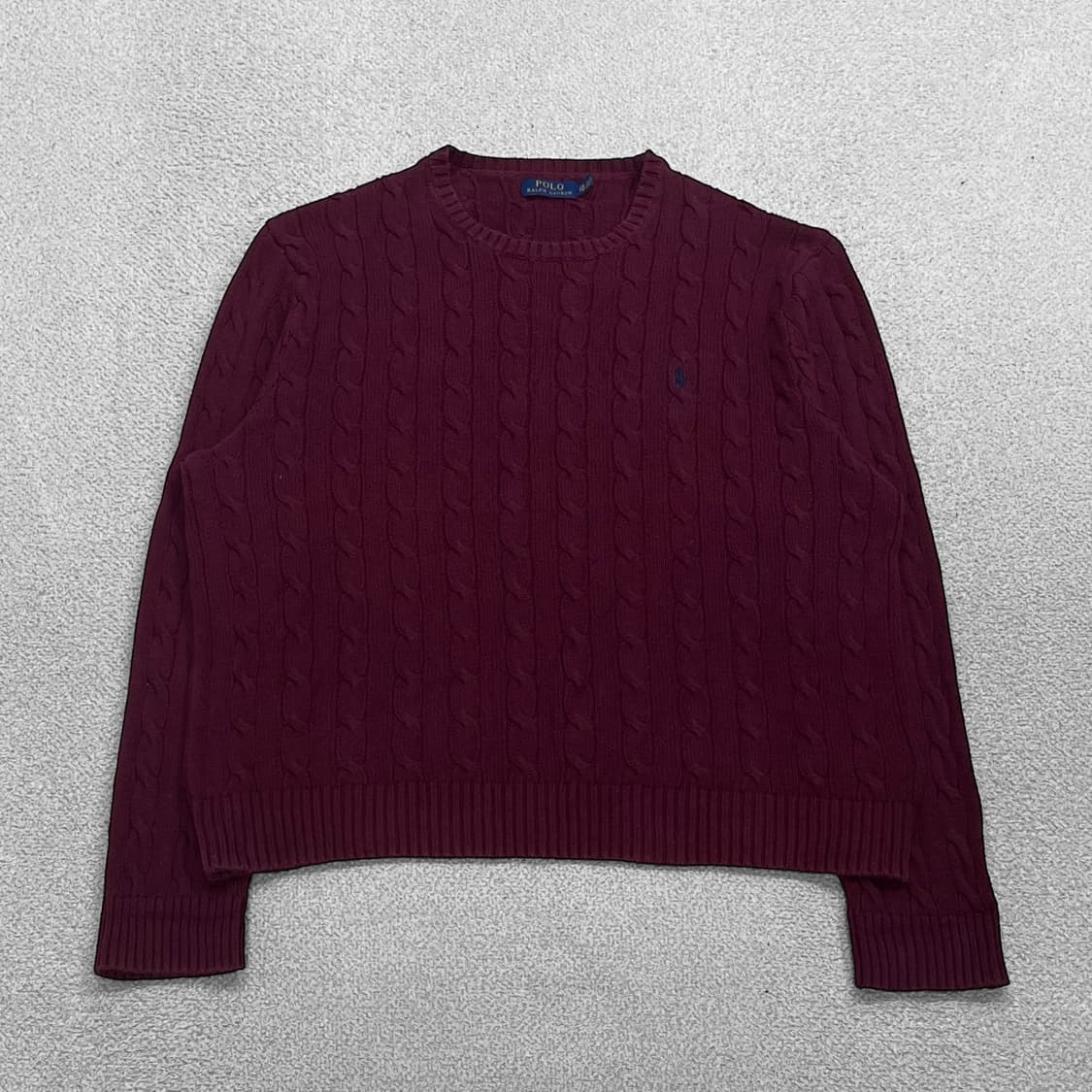 폴로 랄프로렌 포니 로고 케이블 라운드 니트 버건디 상품이미지1