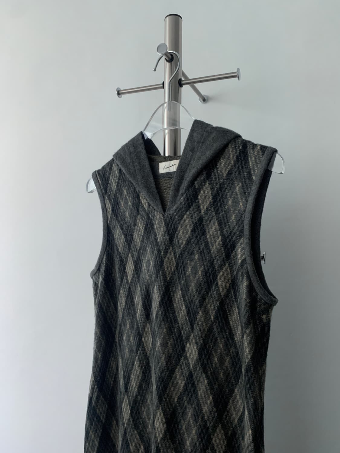 Checked Wool Knit HoodedSleeveless Dress 상품이미지6