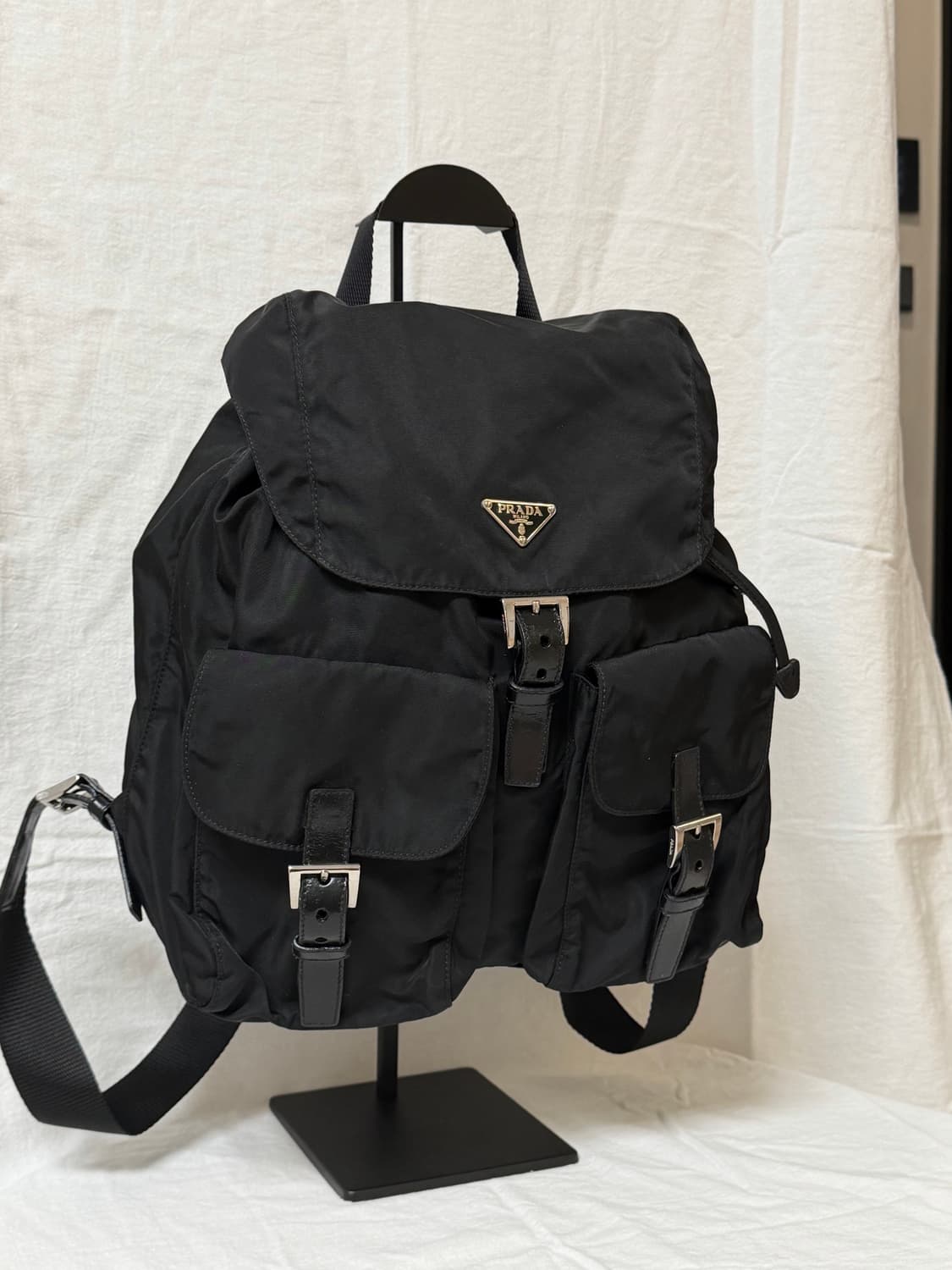 정품 프라다 테수토 나일론 투포켓 백팩 블랙 미디움사이즈 상품이미지3