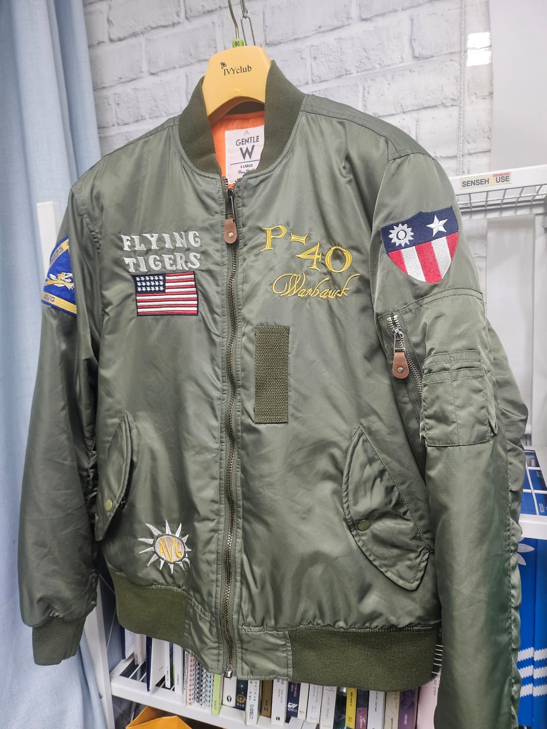 젠틀 플라잉타이거 항공점퍼 패딩 95 카키 봄버자켓 XD37 상품이미지2
