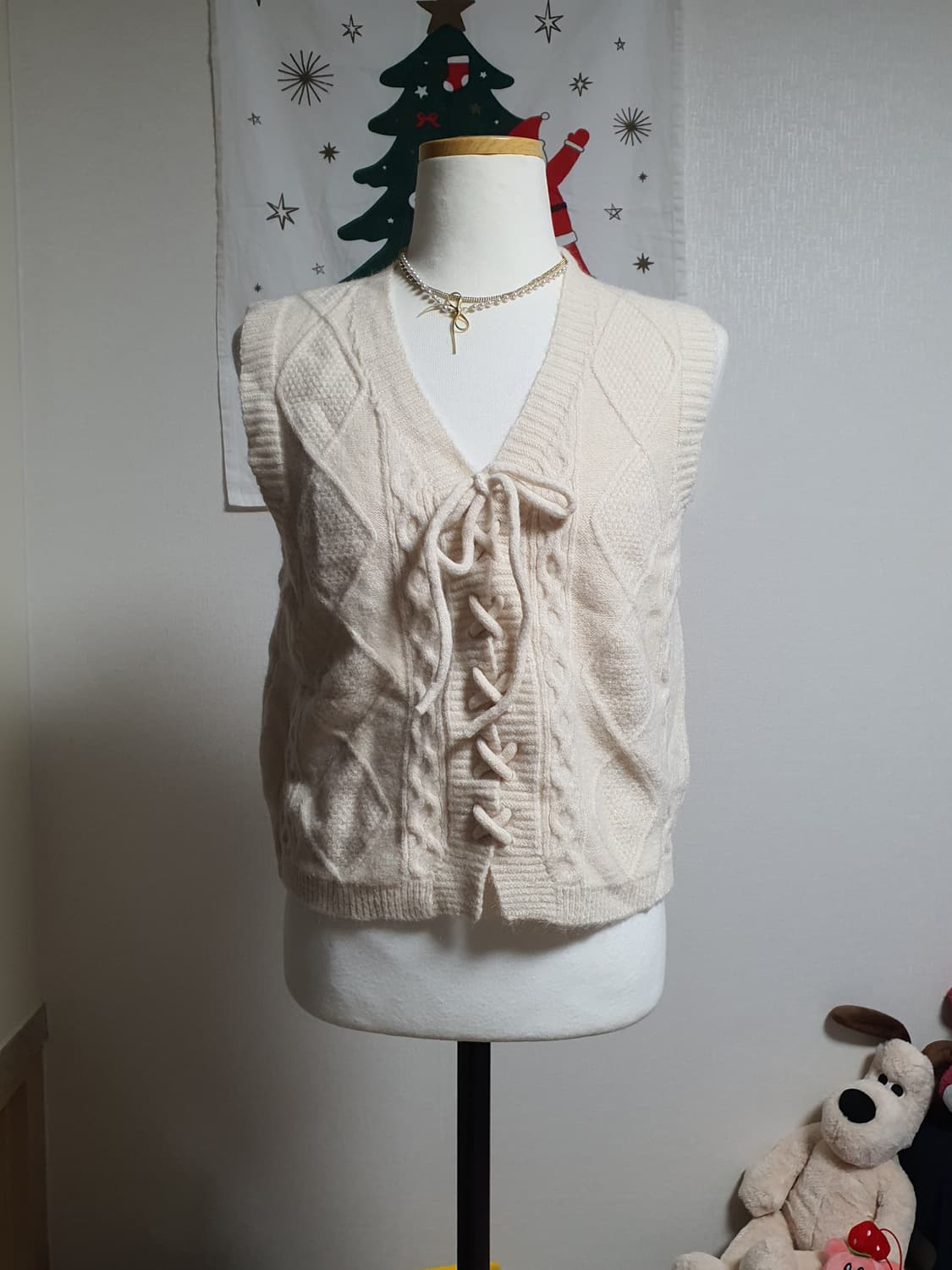 [빈티지] 아이보리 니트 조끼 레이스업 스타일 상품이미지2