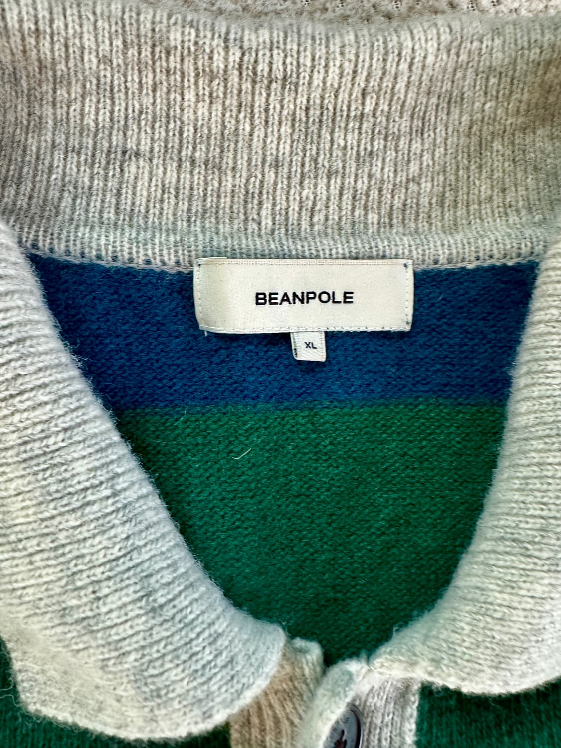 (xl) Unisex 빈폴 맨즈 그린 럭비 보더 카라 풀오버 니트 상품이미지4