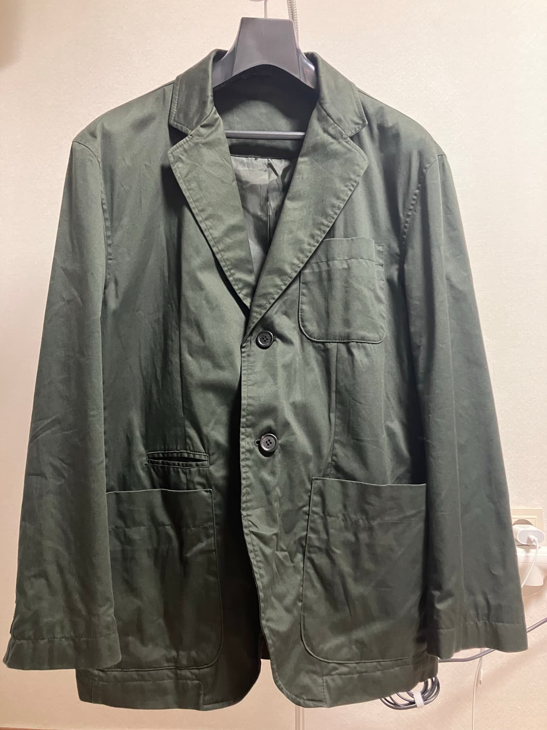 다크그린 투버튼 코튼 자켓 상품이미지1