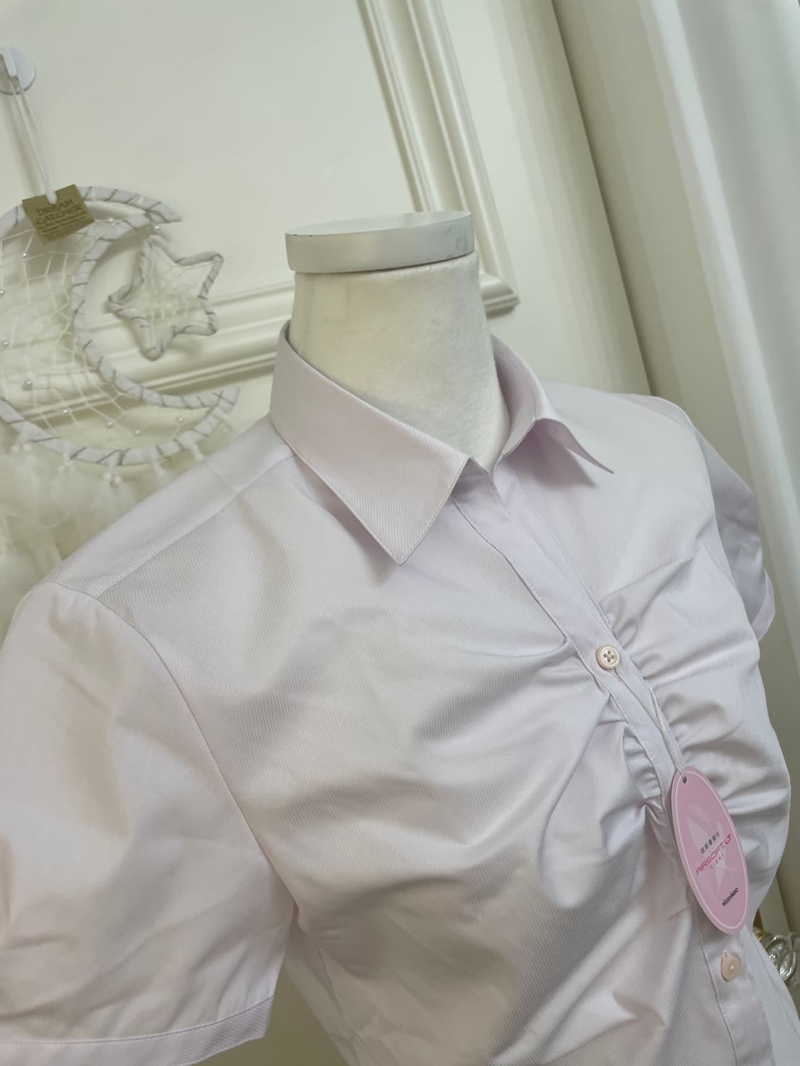 pink lavender shirring basic half shirt 상품이미지7