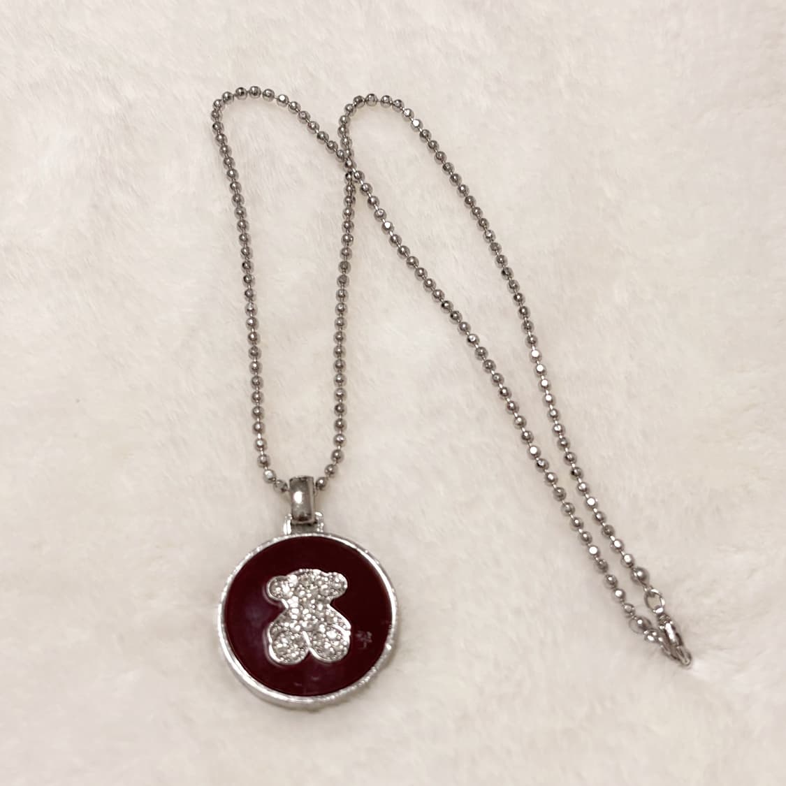 (이체시에눌) 일본 펑크 곰돌이 와인색상 포인트 큐빅 디테일 목걸이 상품이미지2