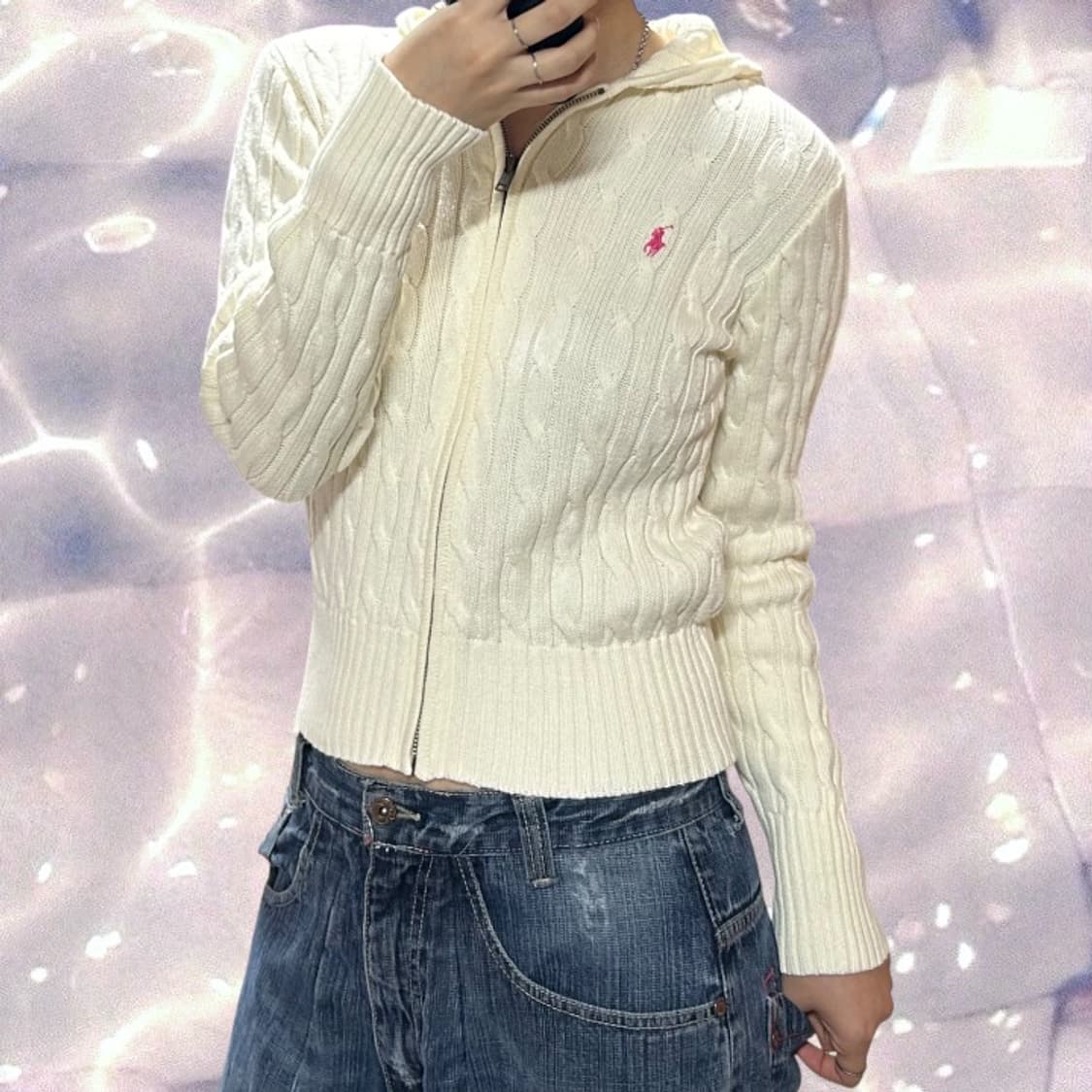 폴로 랄프로렌 꽈배기 니트 후드집업 아이보리 화이트 크림 상품이미지2