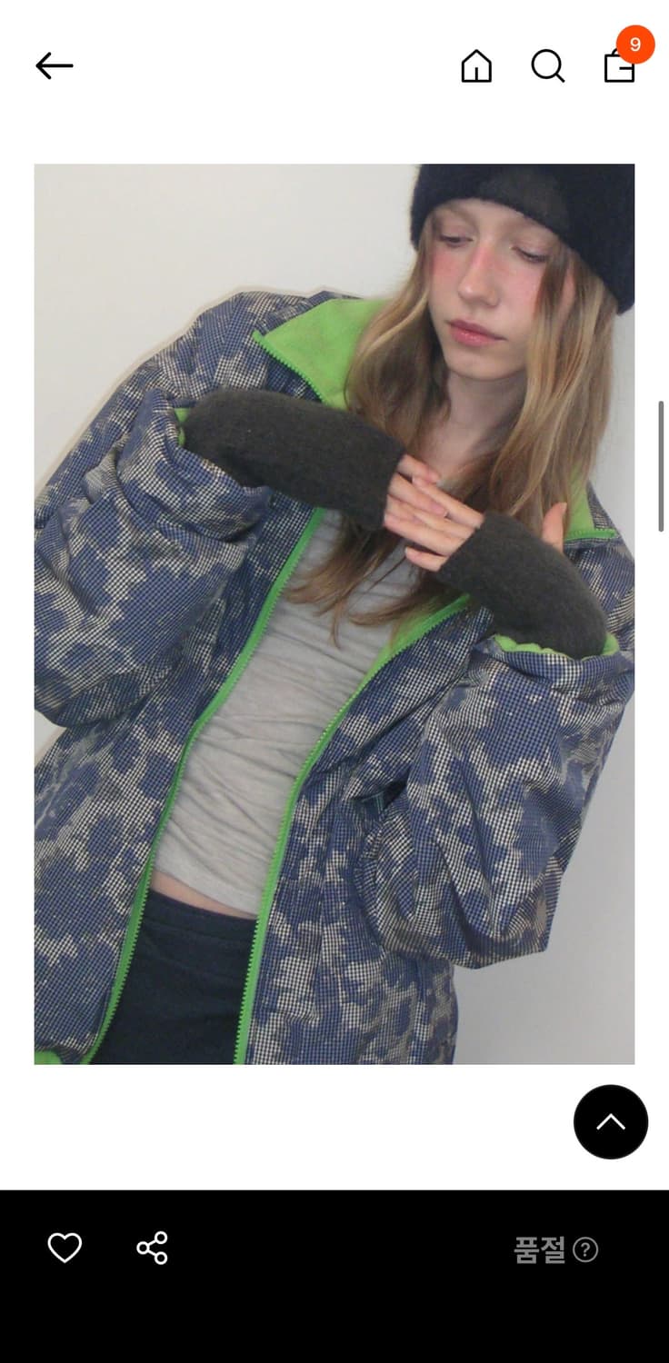 포에브 플라워체크 리버시블 후리스 자켓 - 그린블루 상품이미지4