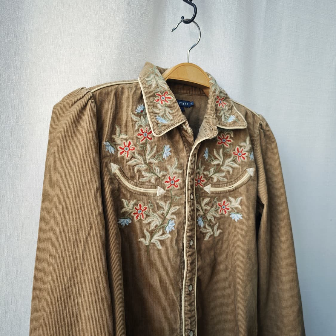 랄프로렌 플라워 자수 코듀로이 웨스턴 셔츠 카키 브라운 6사이즈 상품이미지4
