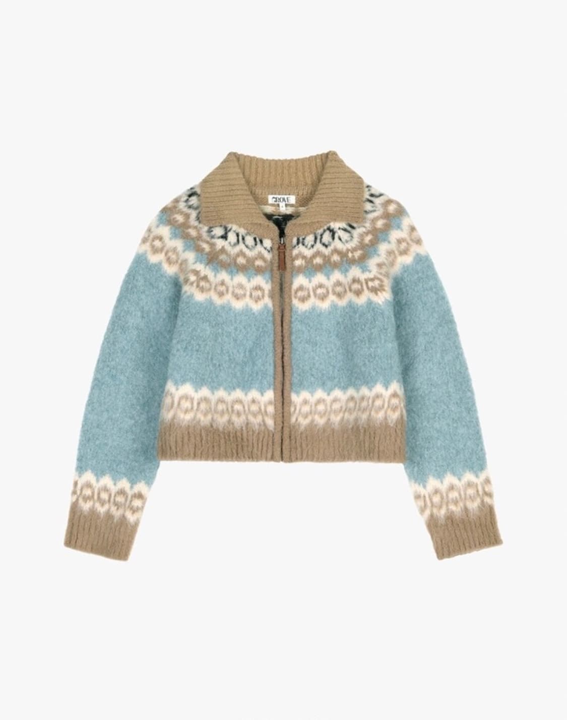 택O) 그로브 ELDON 니트 집업 블루 카멜 [태연, 안소희 착용] 상품이미지1