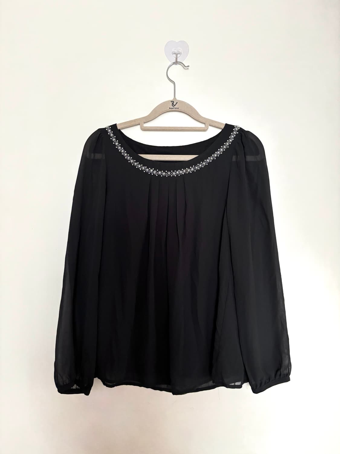 진주큐빅 블랙 쉬폰 블라우스 상품이미지2