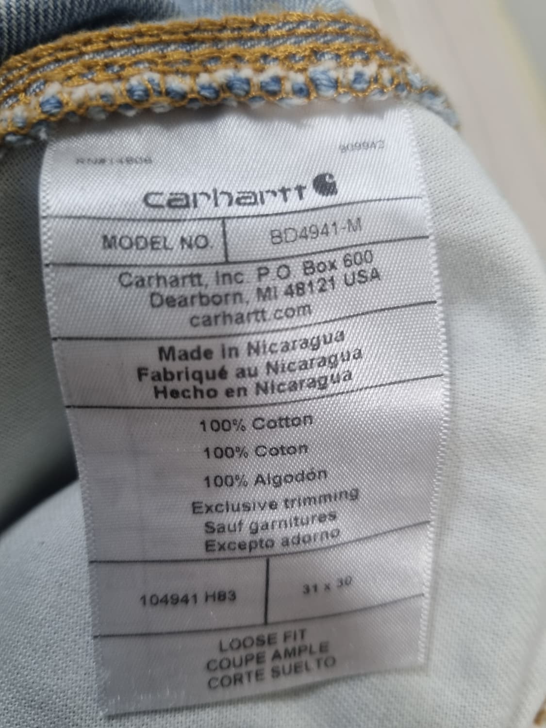 칼하트 싱글니 데님 카펜터 팬츠(31X30) 연청 상품이미지4