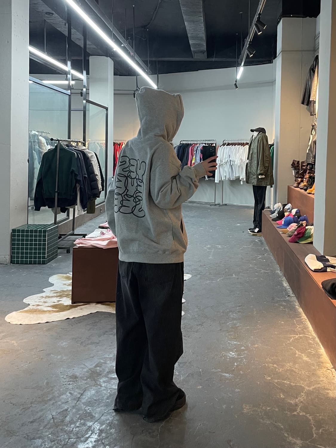 예스아이씨 베이직로고 그레이 후드티 H1817 상품이미지1