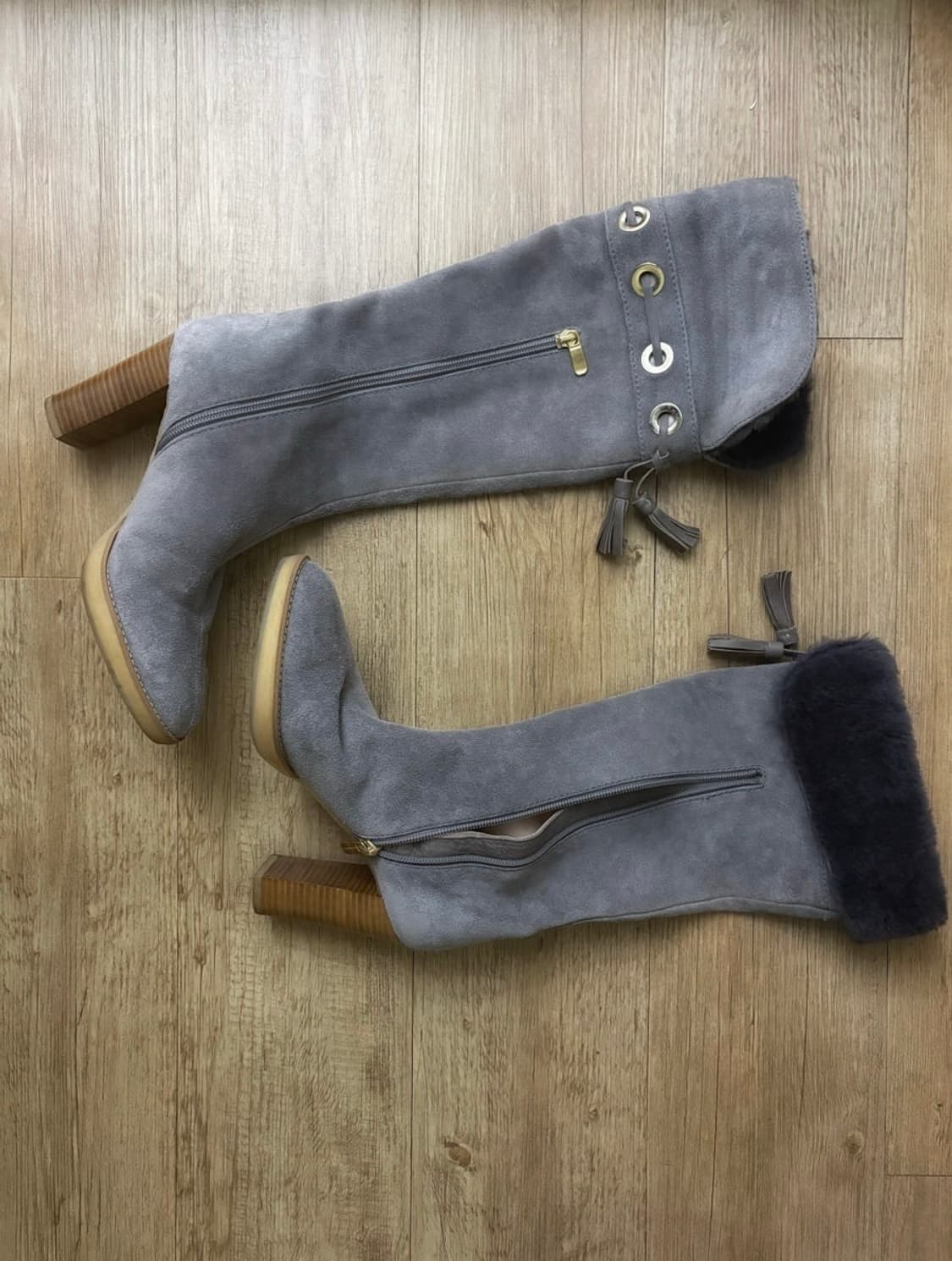 Grey Suede Fur Heel Boots 상품이미지2