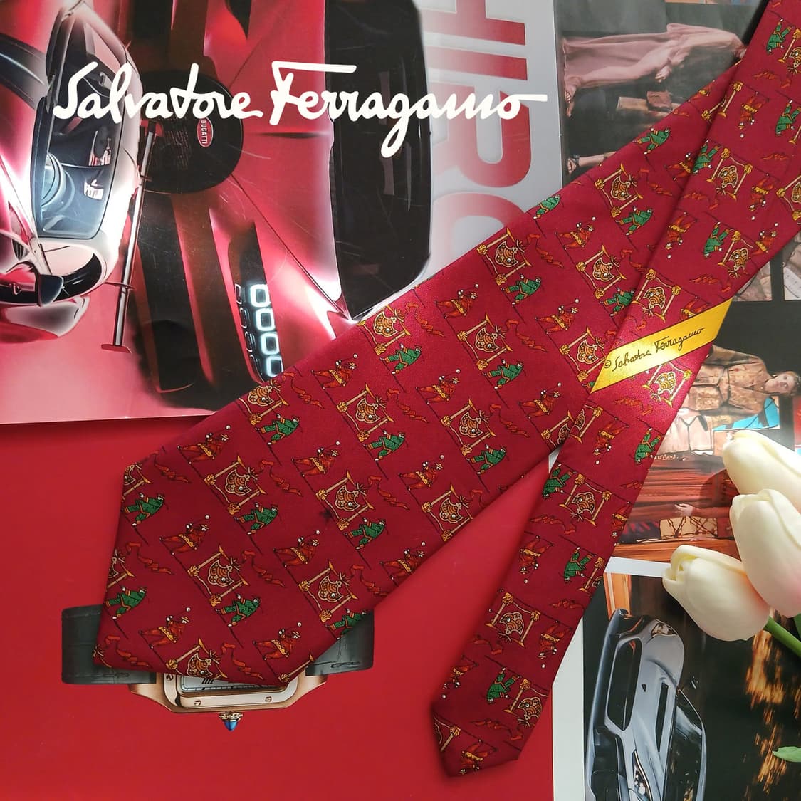 살바토레 페라가모 실크 레드 넥타이 9.7cm A등급 A18854
 상품이미지1