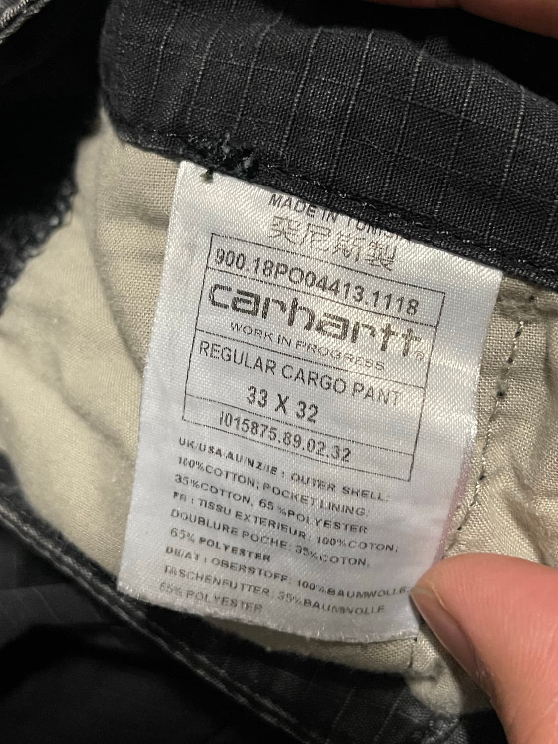 칼하트 WIP 레귤러 카고 바지 블랙 33/32 상품이미지4