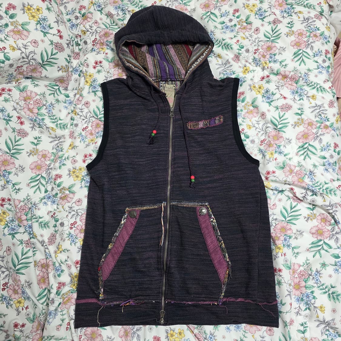 파워투더피플 일본빈티지)에스닉 히피 90s00s 모리걸 아메카지 후드조끼 상품이미지1