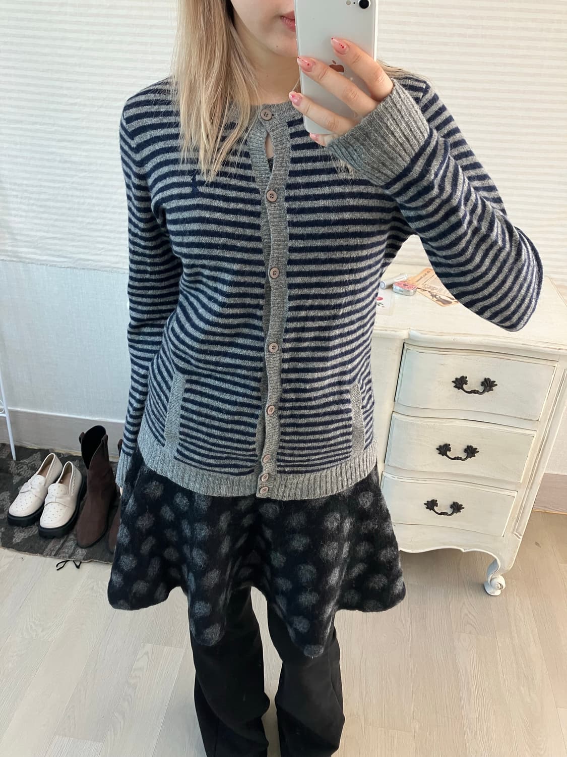 East boy 차콜 네이비 울 스트라이프 포켓 가디건  상품이미지1