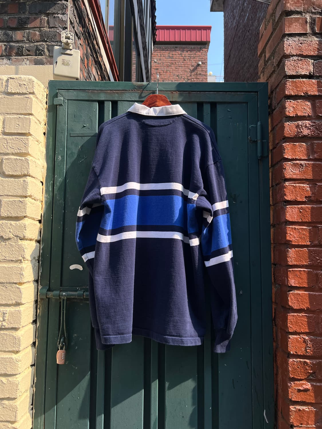 [2XL]바바리안 캐나다제 컬러 스트라이프 네이비 럭비 티셔츠 상품이미지4