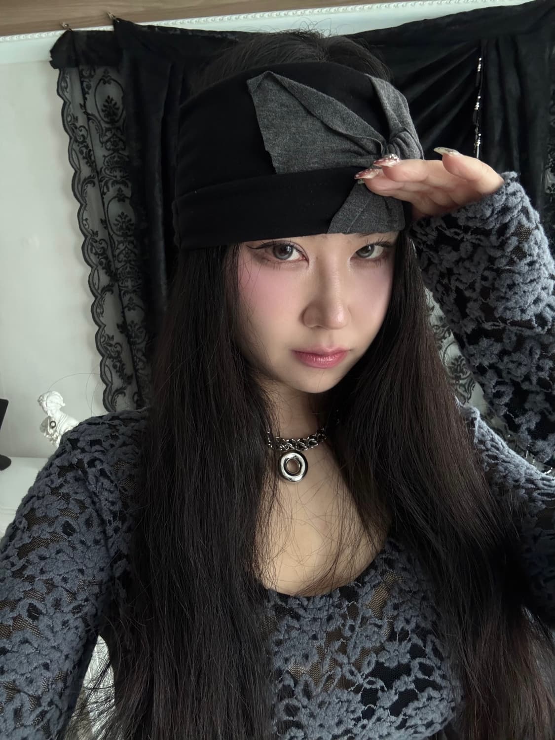 리본 포인트 배색 헤어밴드 상품이미지4