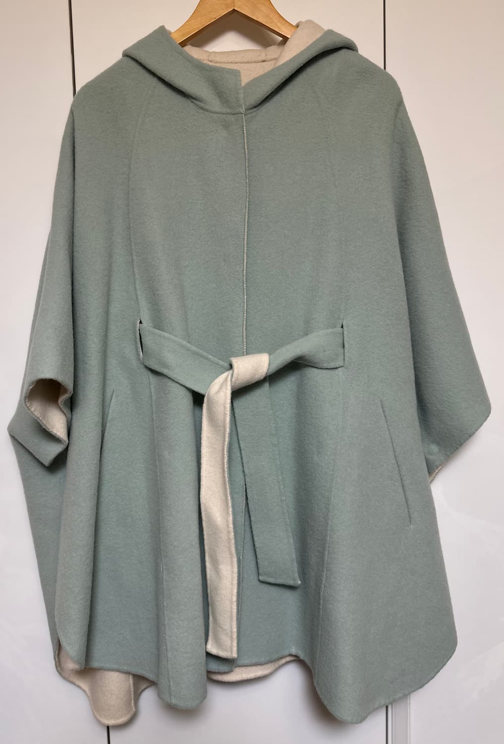 듀엘 민트 울 알파카후드 판쵸 케이프 코트 상품이미지5