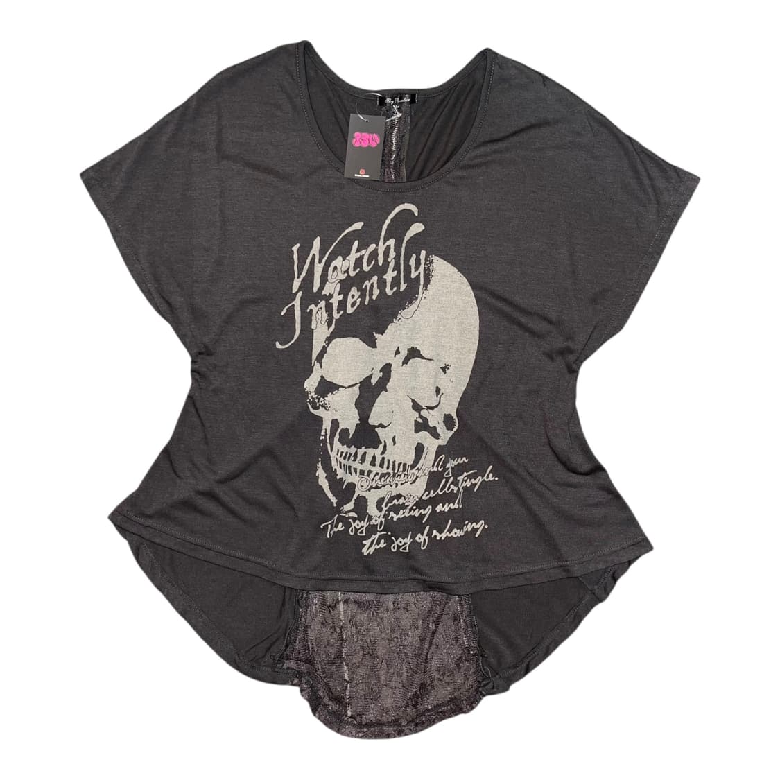 Sky bomber 스카이봄버 해골프린팅 뒷면 시스루 반팔티 갸루y2k 상품이미지1