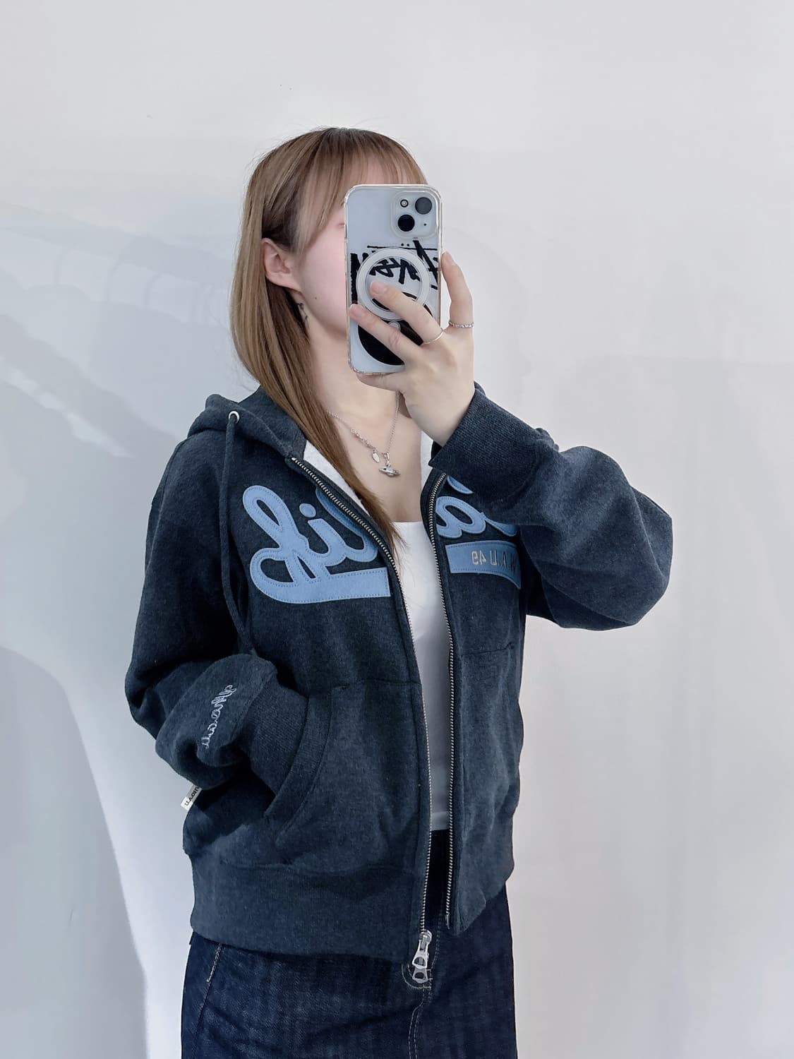 후아유 빅로고 차콜 투웨이 후드집업 상품이미지2