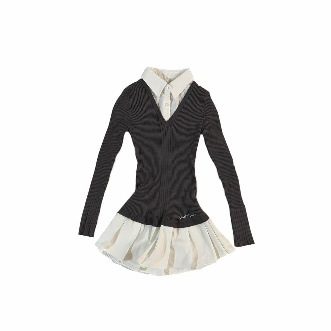 프리피 카라 니트 원피스 셔츠 긴팔 페미닌 상품이미지1