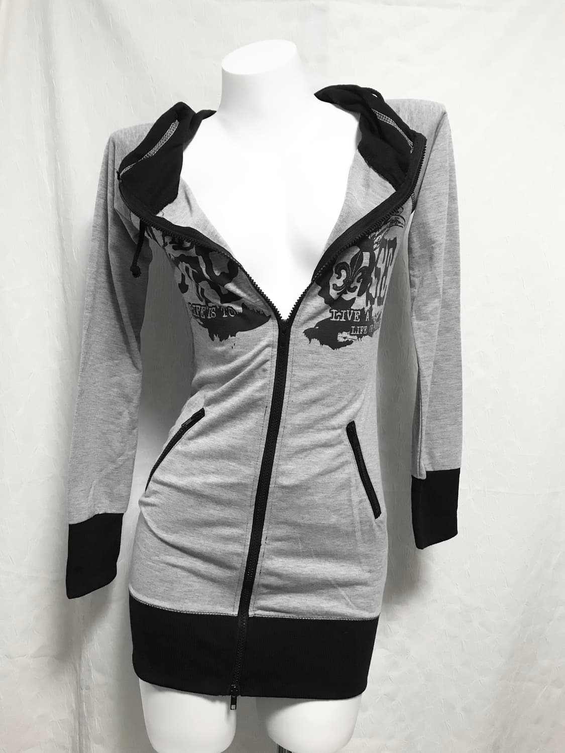 빈티지 d.i.a깔 갸루 펑크 날개 프린팅 후드 원피스 집업 상품이미지4