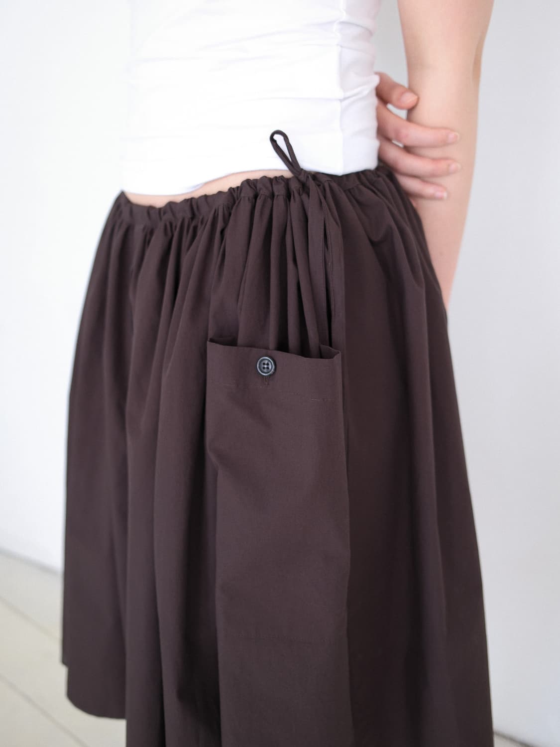 taey 태이 코튼 셔링 스커트 브라운 상품이미지4