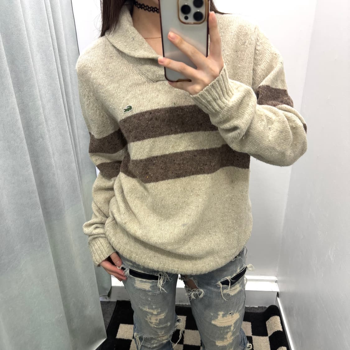 라코스테 베이지 숄카라 니트 상품이미지2