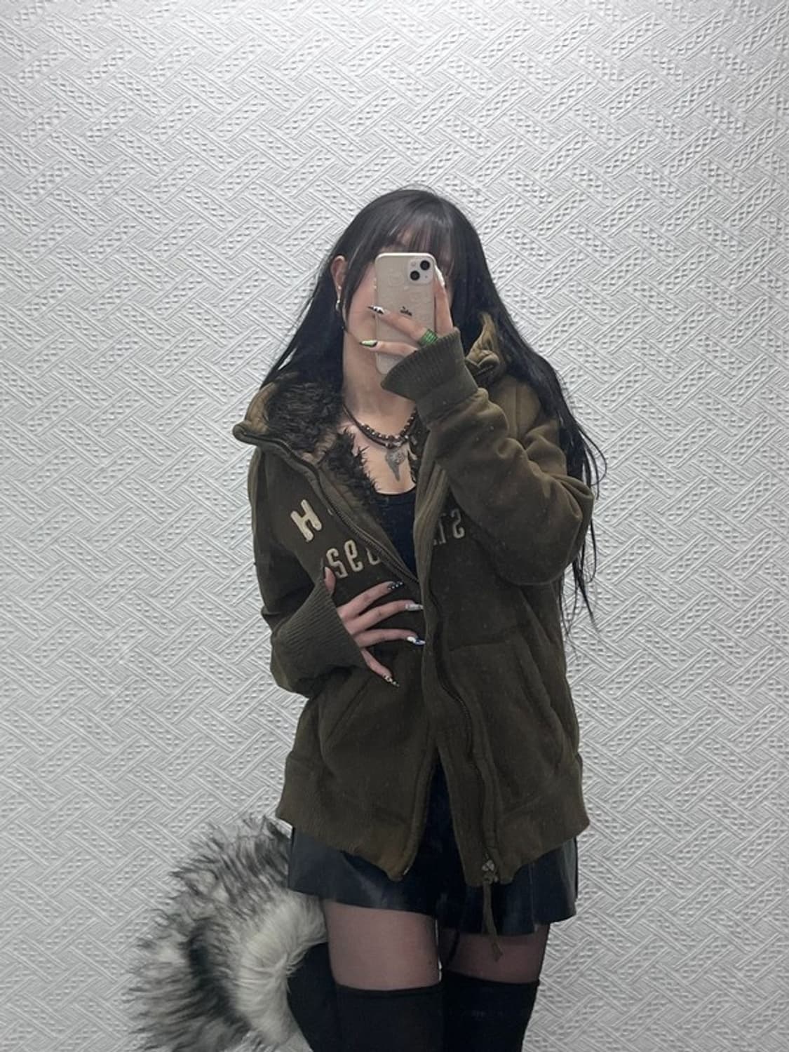 아베크롬비 울프죠 희귀 Y2K 카키 양털 후드집업 L C0869 상품이미지1