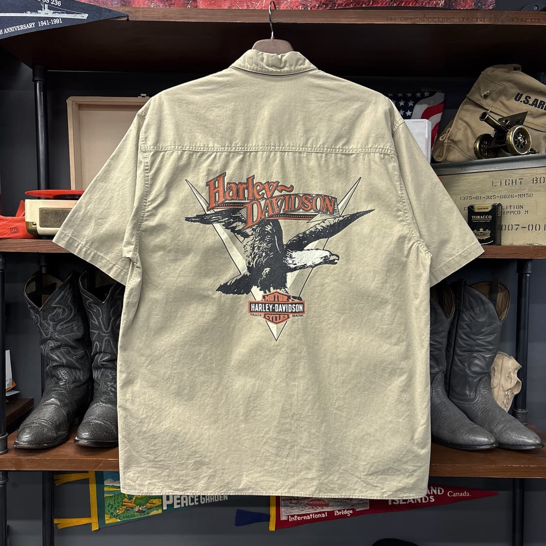 90s 할리데이비슨 V-이글스 쉴드 프린팅 옥스포드 하프셔츠 N1181 상품이미지2