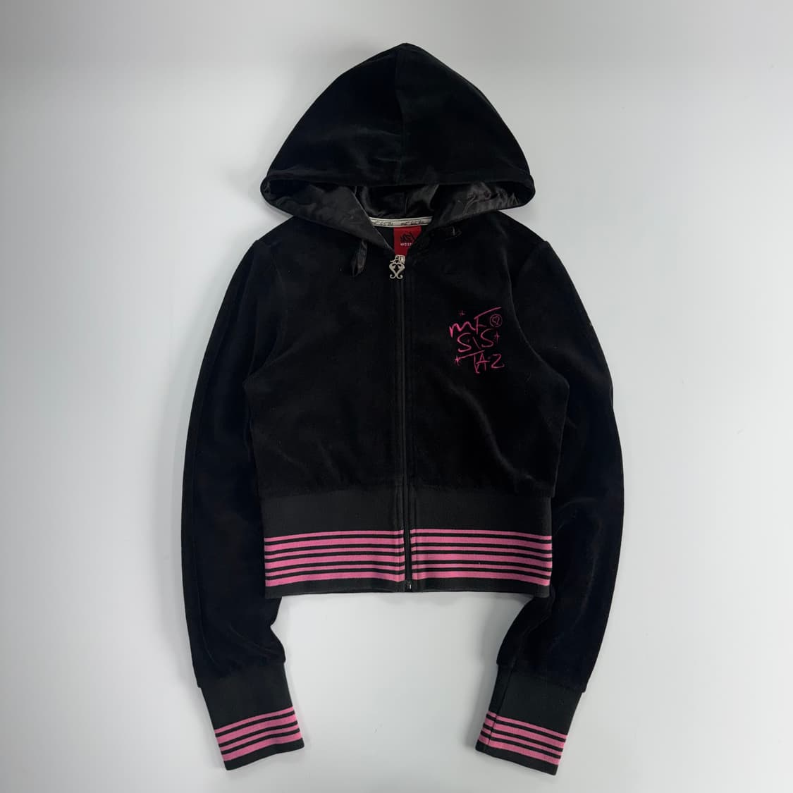 Mf! 미파 블랙 벨벳 핑크 포인트 후드집업 상품이미지3