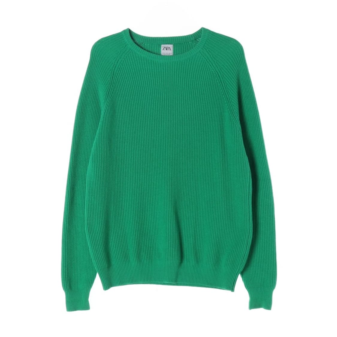 ZARA 비비드 그린 라운드넥 골지 니트 XL 상품이미지1