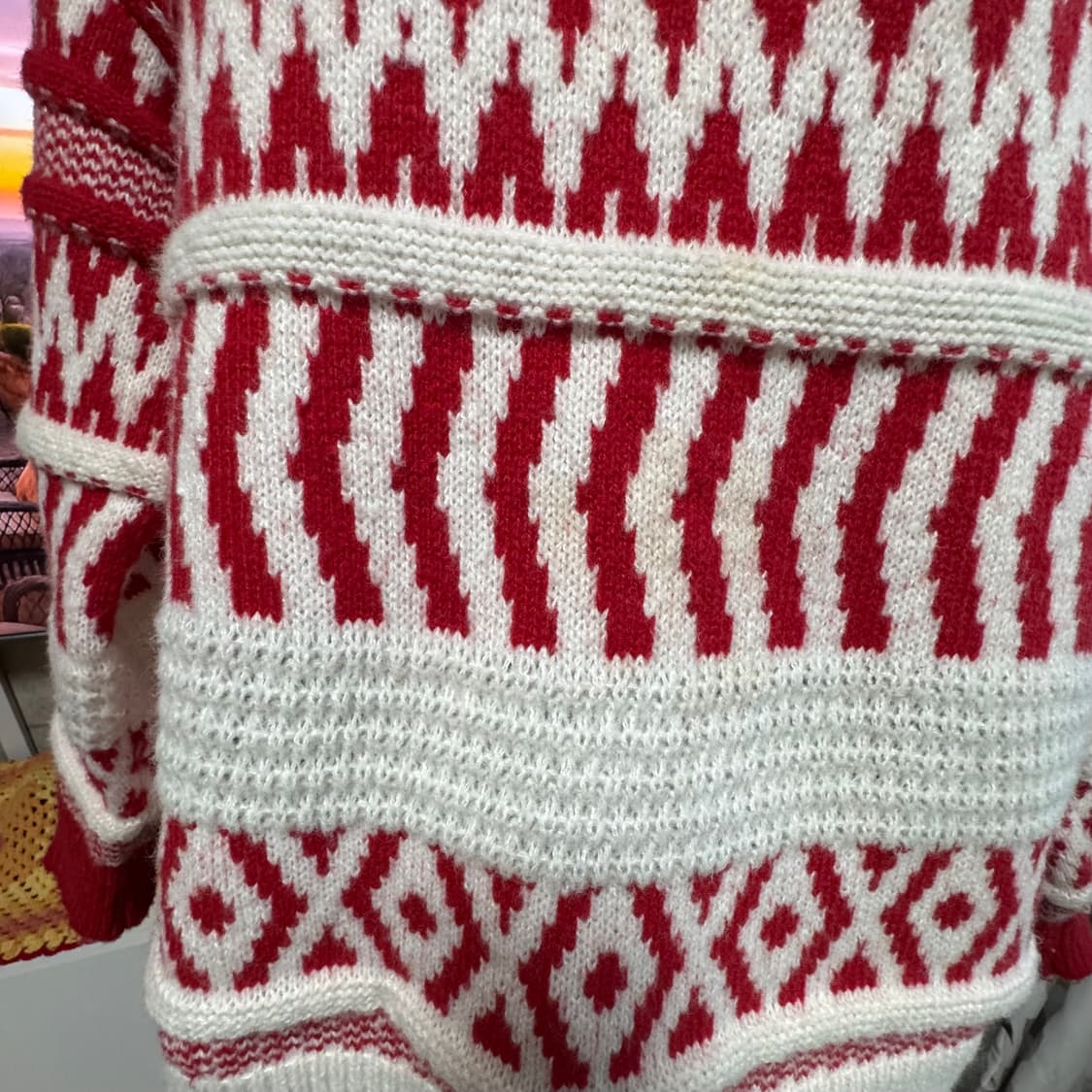 레드&아이보리 노르딕패턴 니트 스웨터 상품이미지5