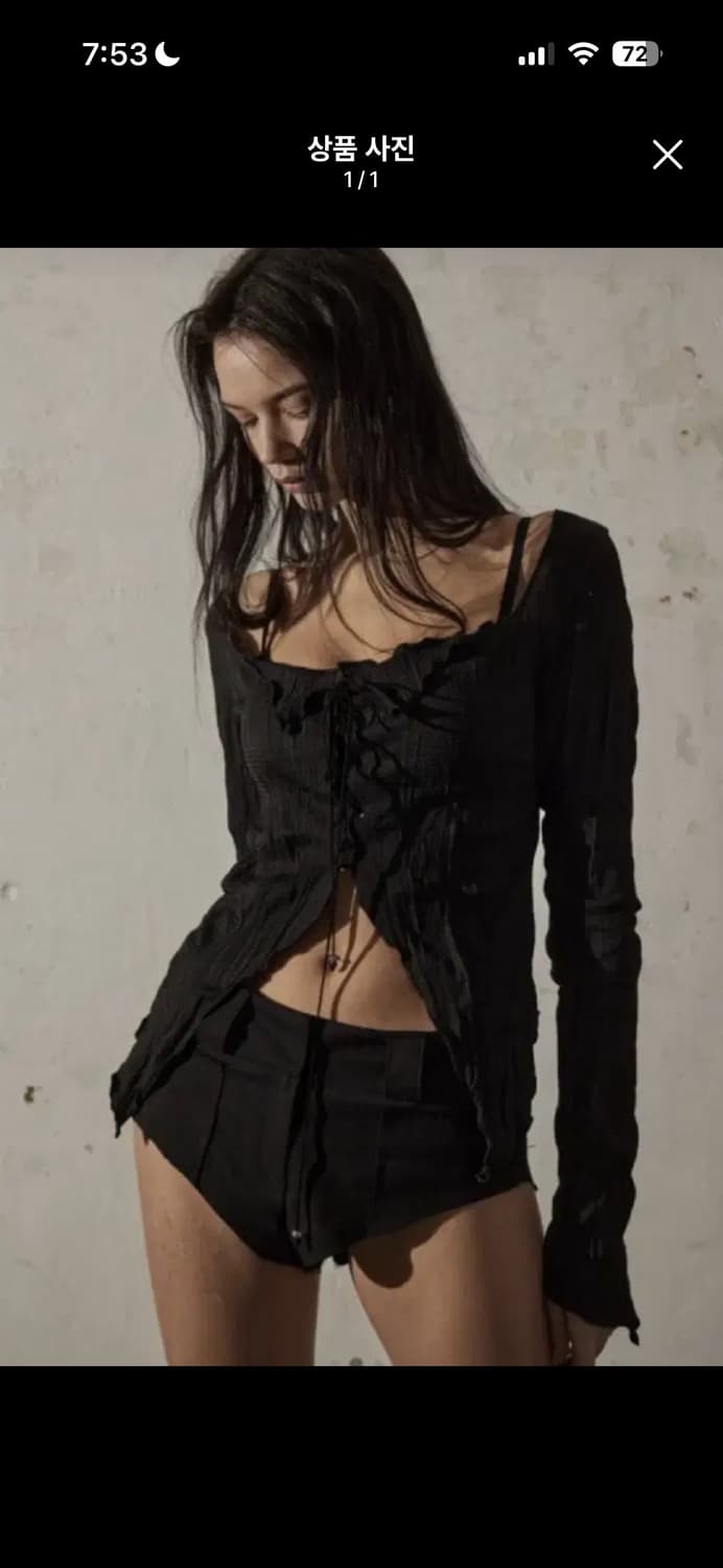 보헤미안서울 링클 코르셋 가디건 블라우스 블랙 상품이미지1