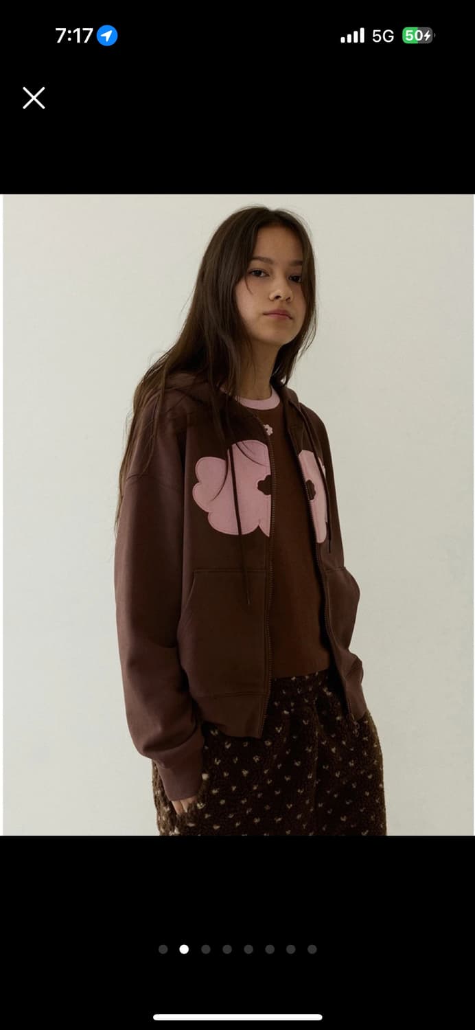 (새상품) 데이지신드롬 플로랄 후드집업 브라운 1 상품이미지2