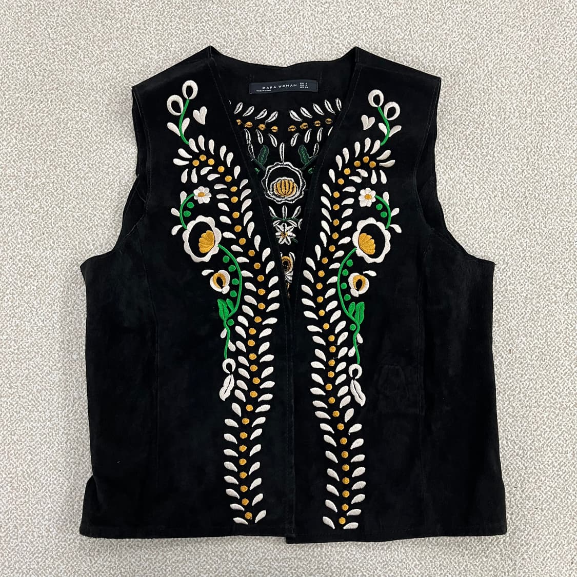 [S] 자라 여성 블랙 자수 스웨이드 베스트 조끼 0106M1 상품이미지1