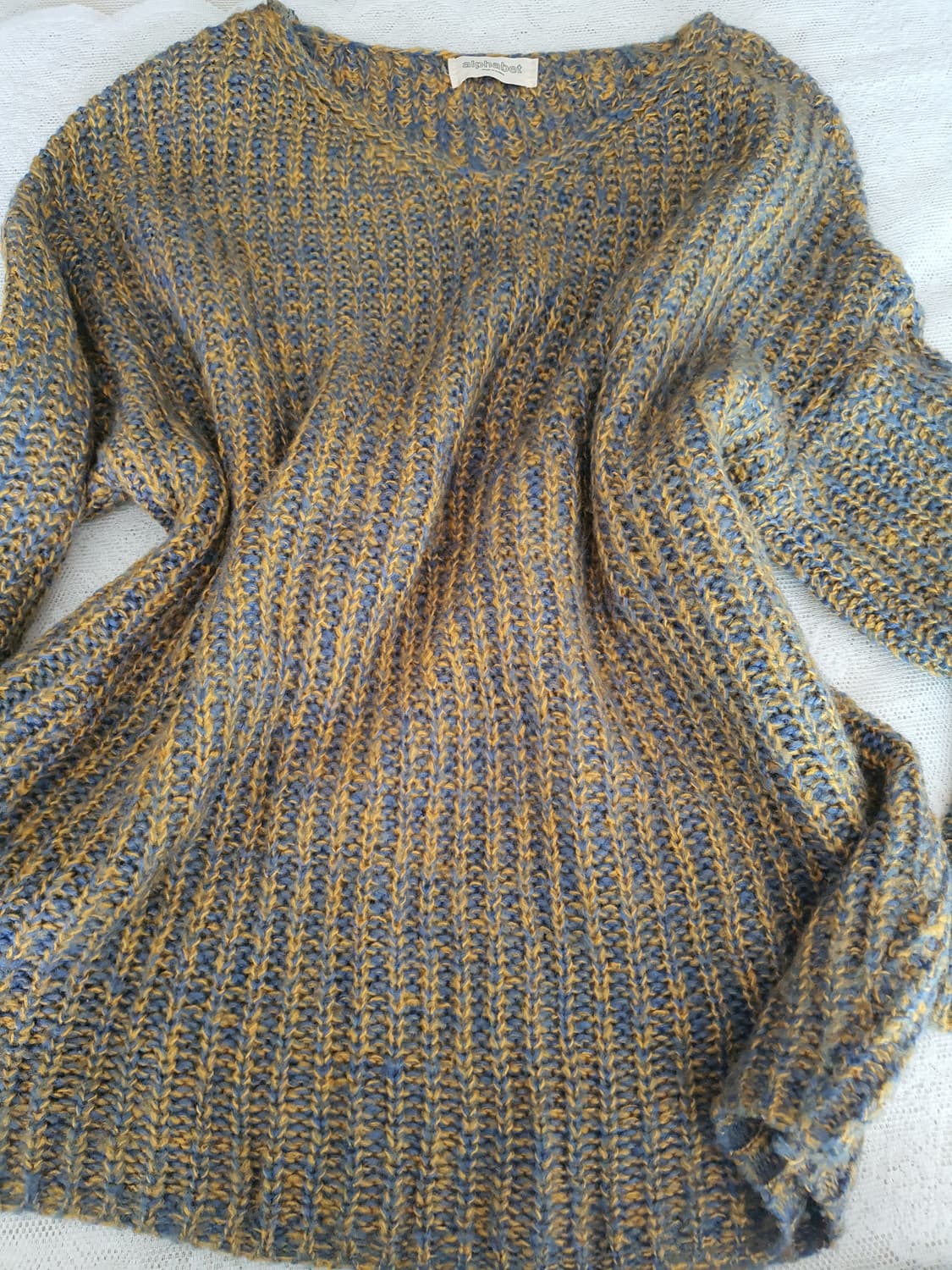 [빈티지] 오버핏 니트 스웨터 옐로우/블루 상품이미지5