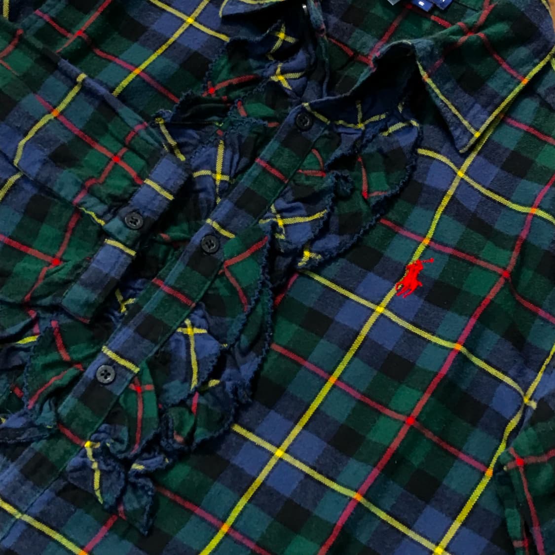 폴로랄프로렌 청록 마드라스 체크 프릴 하프원피스 셔츠 여성 55 사이즈 상품이미지4