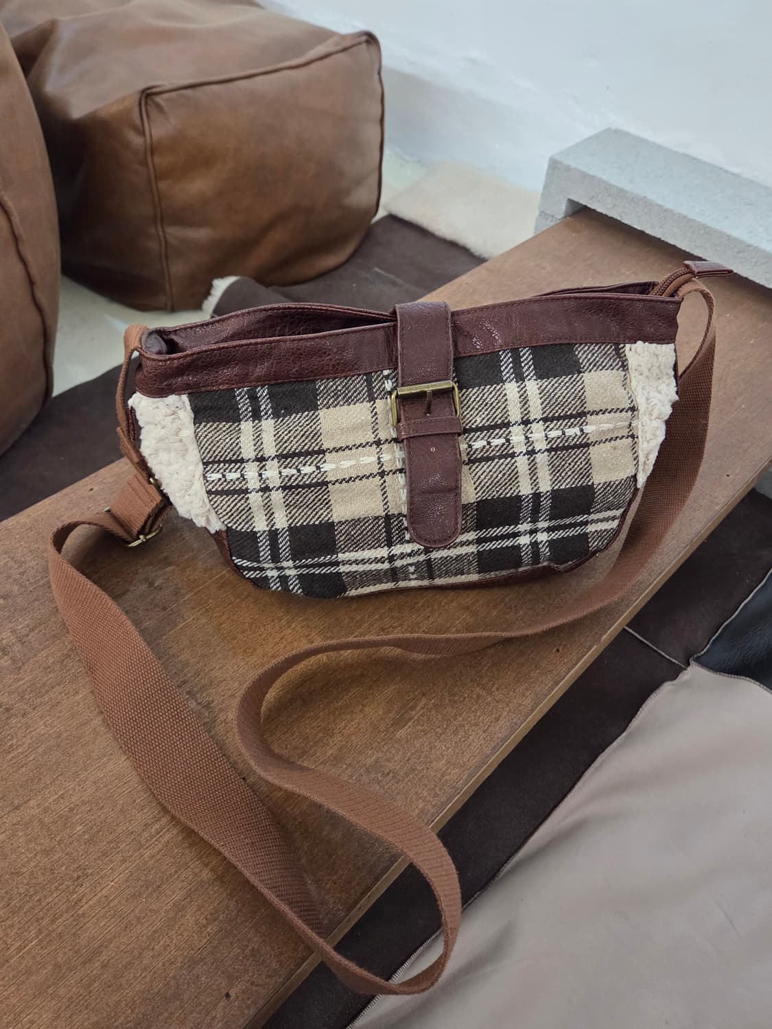 Vintage 체크 믹스 크로스 백 상품이미지1