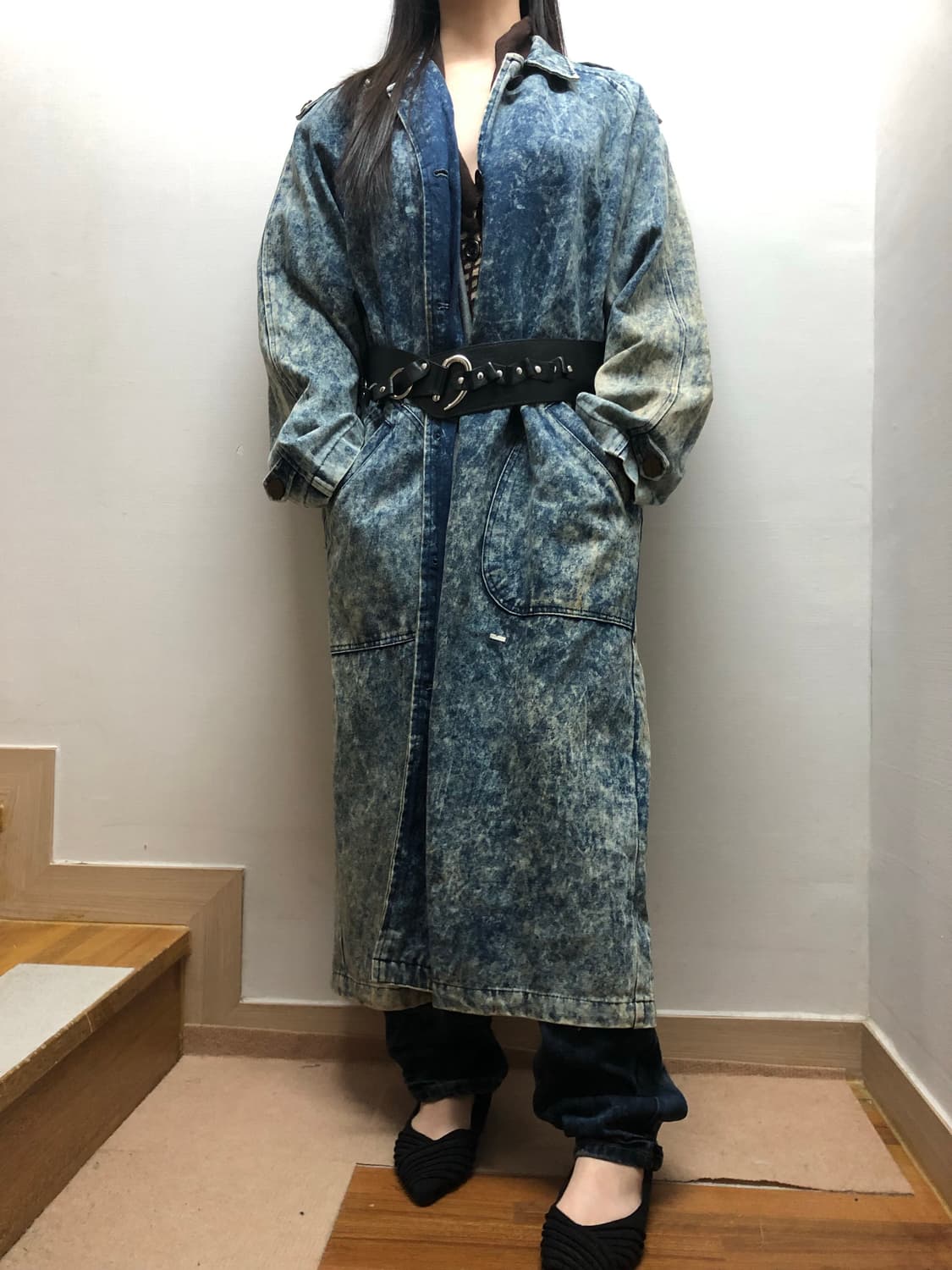 빈티지 데님 워싱 롱 코트 상품이미지5