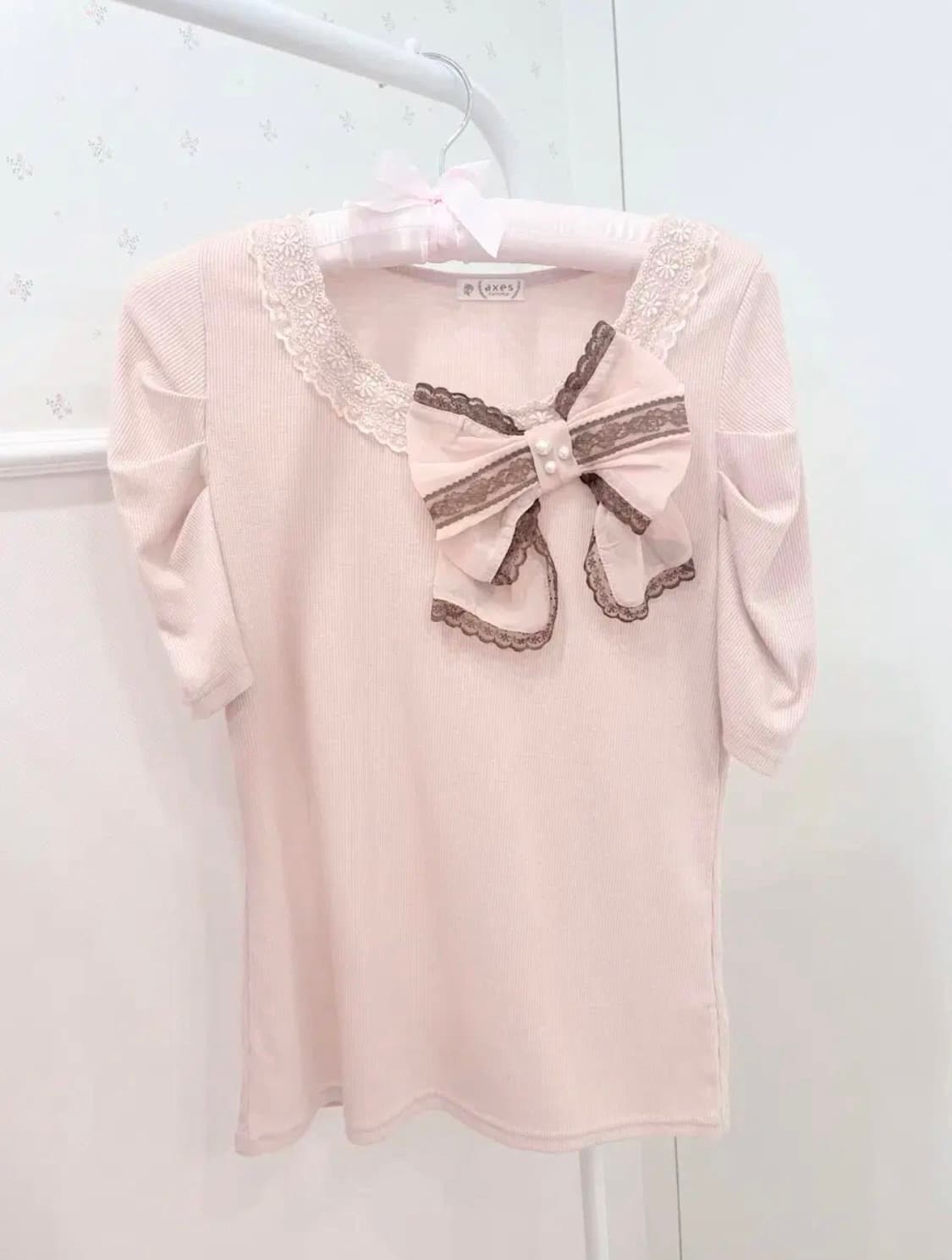 엑시즈팜 왕리본 빅리본 히메갸루 핑크 로걀탑 니트 블라우스 짜잔씨 진리 상품이미지1