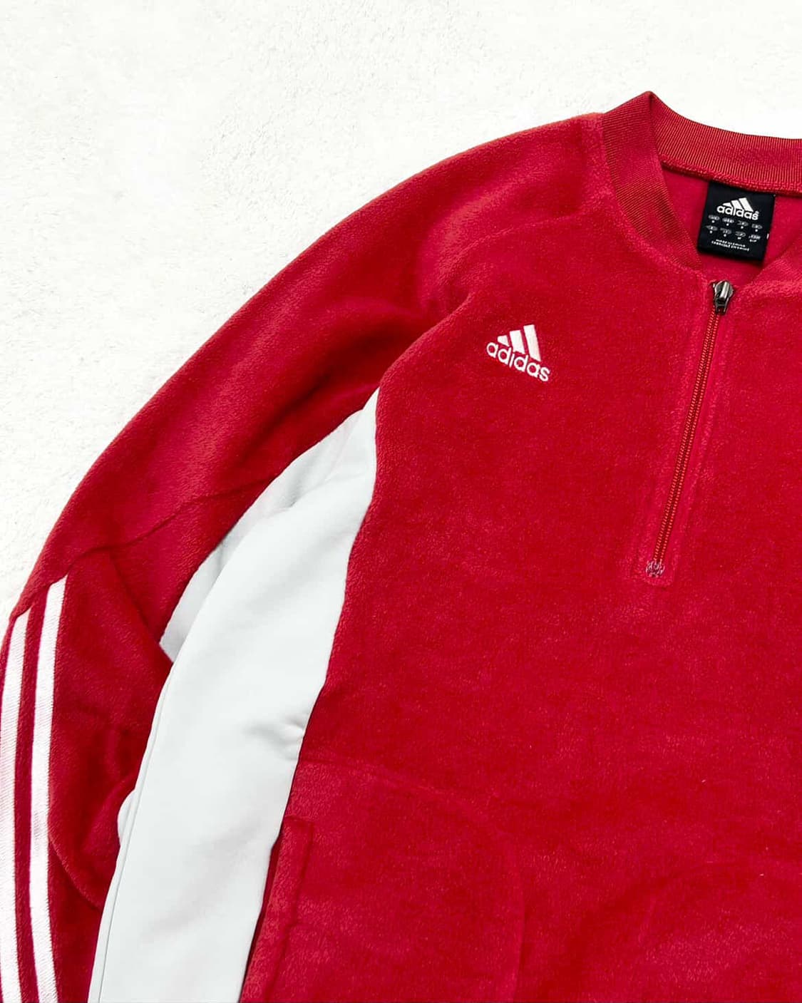 아디다스 레드 삼선 플리스 반집업 상품이미지7