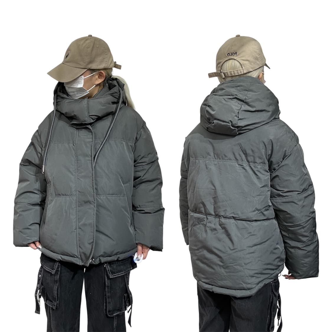 일본 빈티지 그레이 후드 패딩 M 상품이미지1