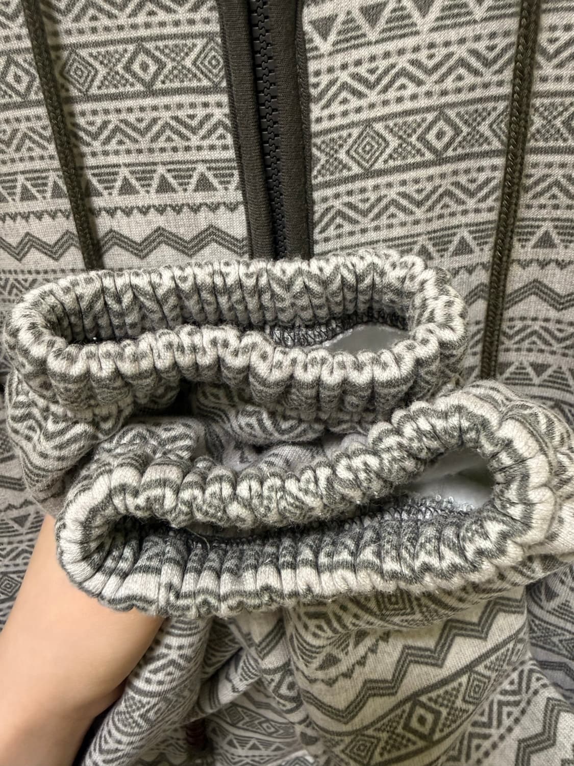 빈티지 인디 보헤미안 양기모 후드 집업 점퍼 카키 상품이미지6